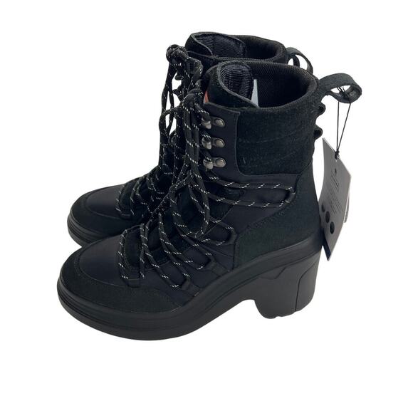 Hunter Discoverer Mid Ankle Lace-Up Chunky Heel Boot Lug Sole Black NEW Size 8 - Picture 2 of 16